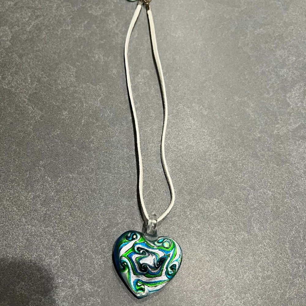 Heart on white leather strap Necklace